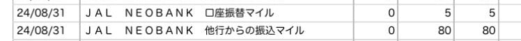 「他行からの振込マイル」(JAL MILEAGE BANK)